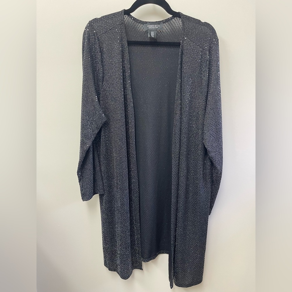 Jones New York Black Sparkle Open-Front Cardigan